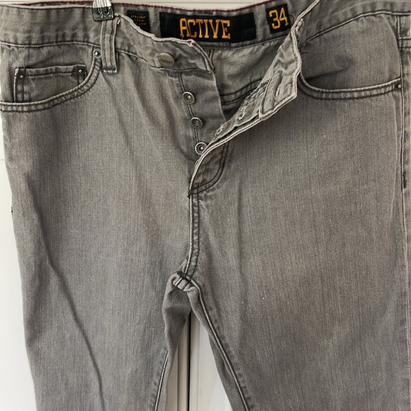 Active Ride Shop men’s gray grey tapered leg button fly denim jeans size 34 x 32 - Picture 2 of 14